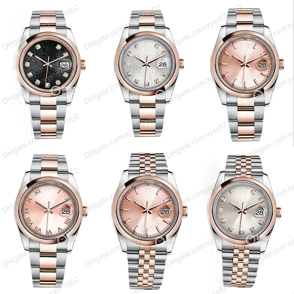 Hochwertige Uhr 2813, automatische mechanische Unisex-Uhr, 36 mm, schwarzes Muster-Zifferblatt, 116201, Saphirglas, Damenuhren, Edelstahl, Roségold-Armband, rosa römisch