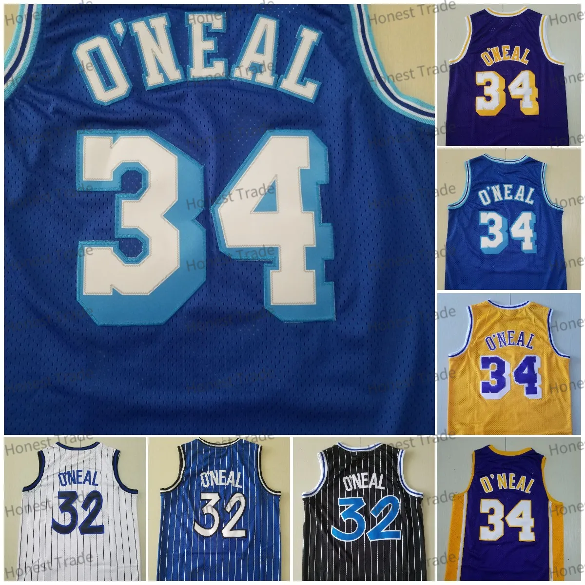 Heren basketbal throwback jersey 34 shaq zwart gestikte Neal Yellow Purple Men Jerseys