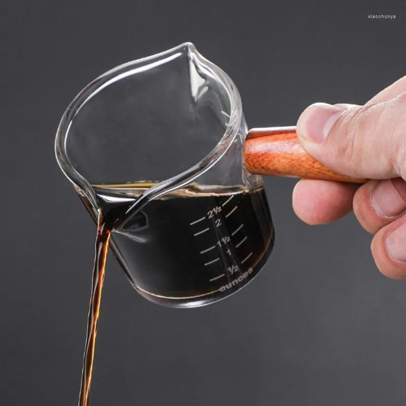 Mugs Durable Tea Cup Glass Coffee Creative Nice-looking Wooden Handle Double Mouth Espresso Measuring