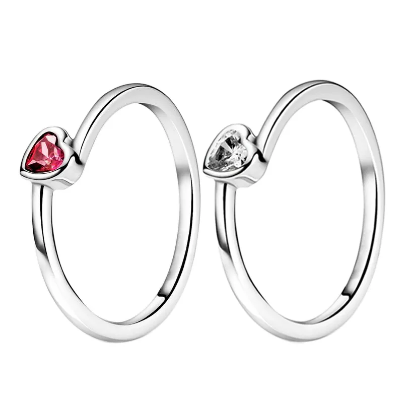 Autentico 925 Silver Red Inclassato a cuore Solitaire Anelli da donna Gioielli da sposa Basella originale per Pandora Cz Diamond Love Set