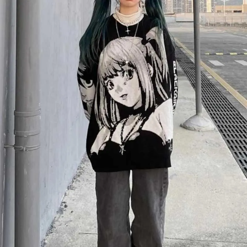 Męskie swetry anime dziewczyna dzianina sweter mężczyźni Hip Hop Streetwear Winter Vintage Pullover Women 2022 Japońskie topy Harajuku