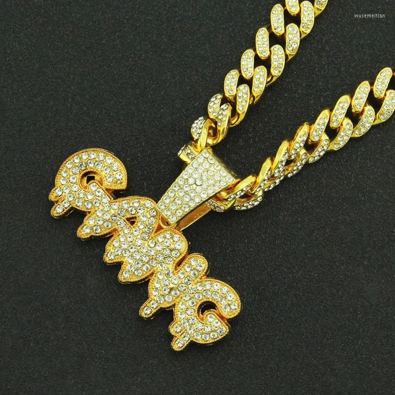 Hänge Halsband Iced Out Kubanska Kedjor Bling Diamond Letter GANG Strasshängen Herr Guldkedja Hip Hop Charm Smycken För Män