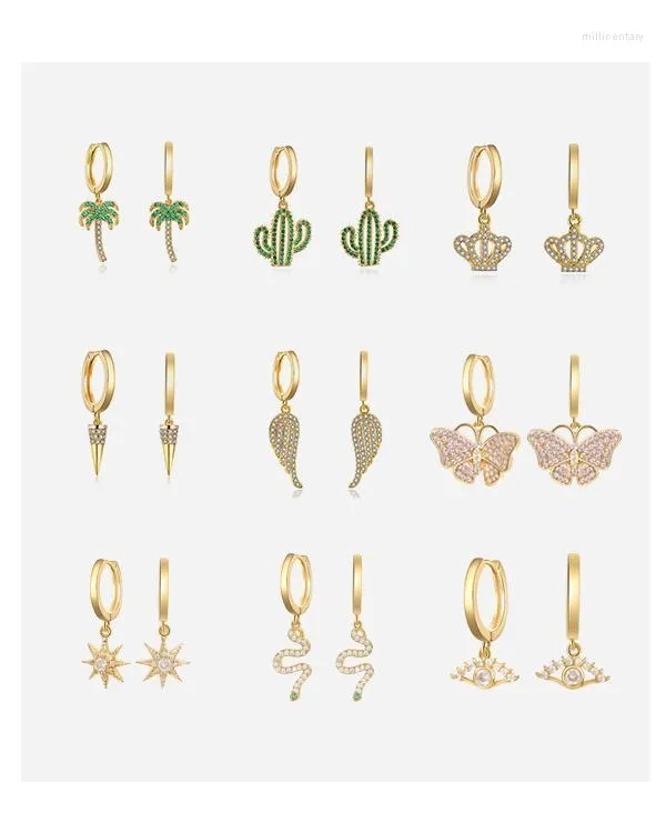 Hoop Earrings KouCh Wholesale 2pairs Butterfly Dangle Zirconia Charms Snake Eyes Gold Color Drop Pendients Luxury Droop 2022