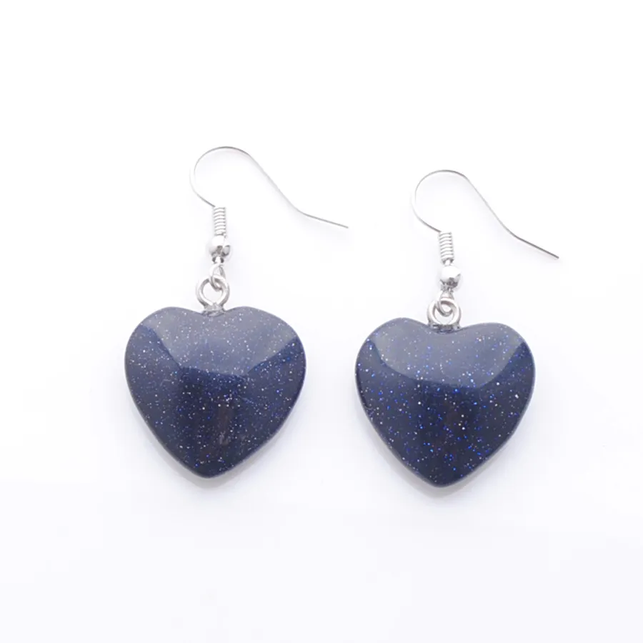 Natural Blue Sand Beads Stone Dangle & Chandelier Earrings for Women Romantic Heart shaped Pendant Hanging Earring Fashion Jewelry R3286