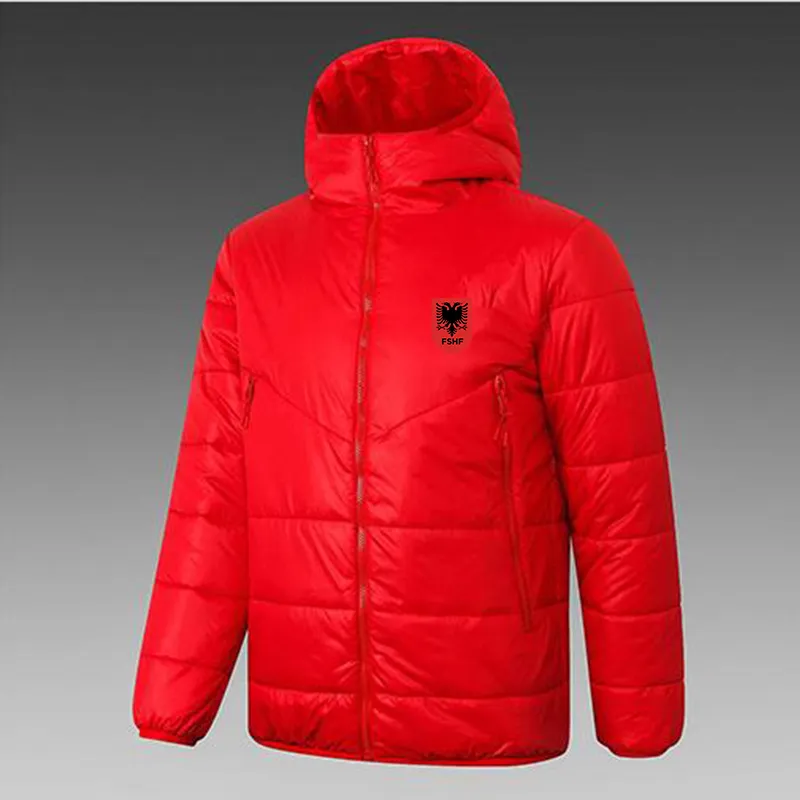 Albânia FC jaqueta masculina com capuz para baixo inverno lazer esporte casaco com zíper completo esportes ao ar livre moletom quente logotipo personalizado