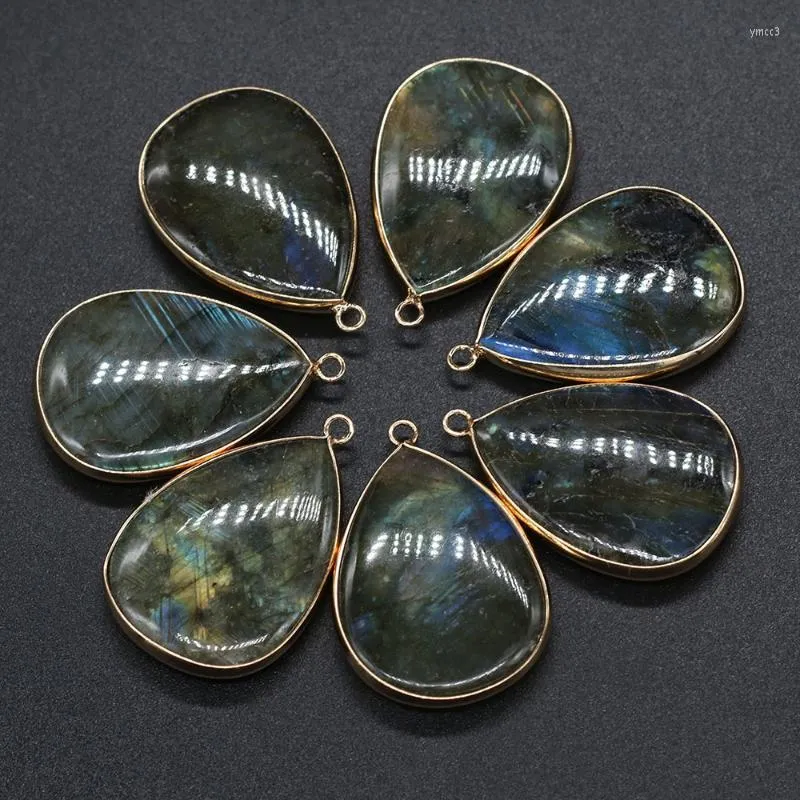 Pendentif Colliers 5PCSNatural Stone Flash Labradorite Goutte d'eau pour la fabrication de bijouxAccessoire de collier de bricolage Guérison Gems Charme Cadeau 22x40mm