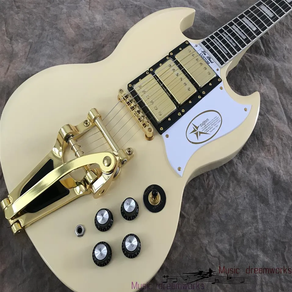 مخصص محدود موسيقى الجاز SG Guitar Gold Gold Hardware كبير الروك كريم 262W