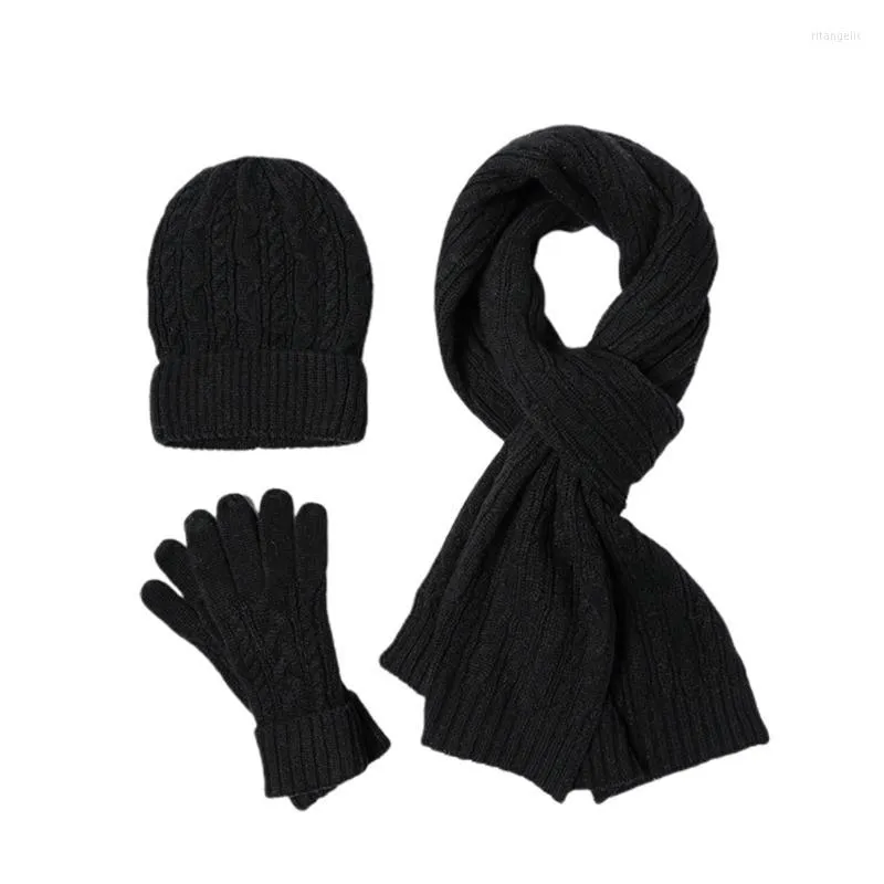 Berets Women Men Scarf Glove Hat Set Daily Casual Snowboarding Soft Windproof Outdoor Sports Skiing Winter Warm Solid Gift Cable Knit