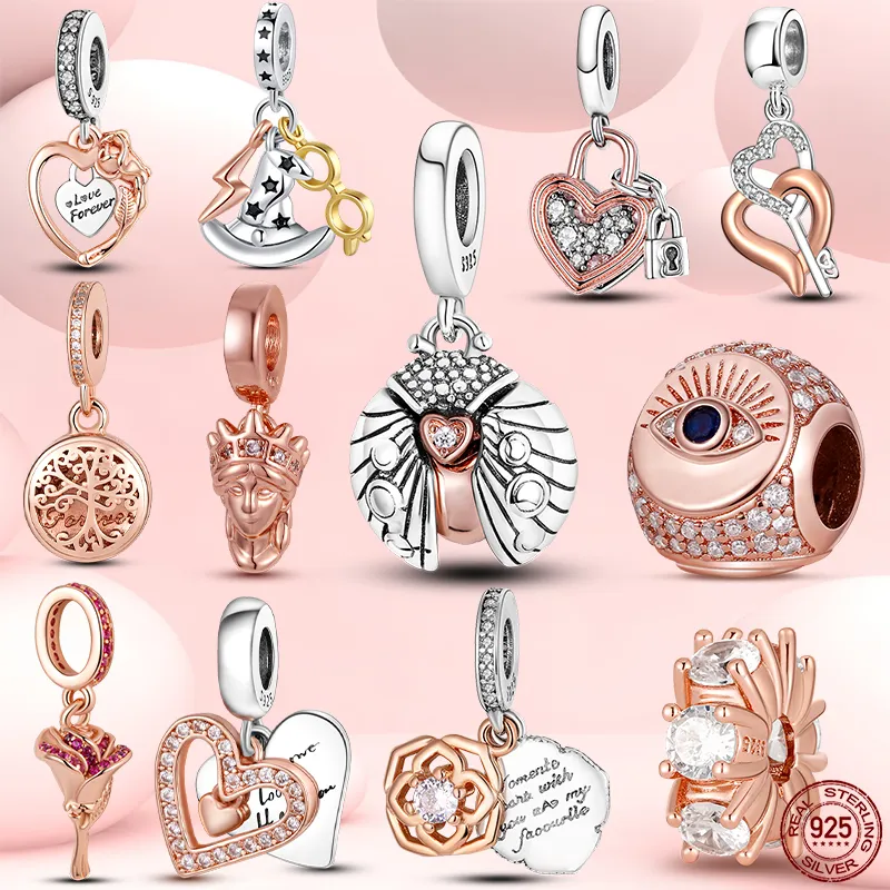 925 Charms perline in argento Pandora Charm Bracciale in oro rosa charmes ciondoli gioielli fai da te con perline fini