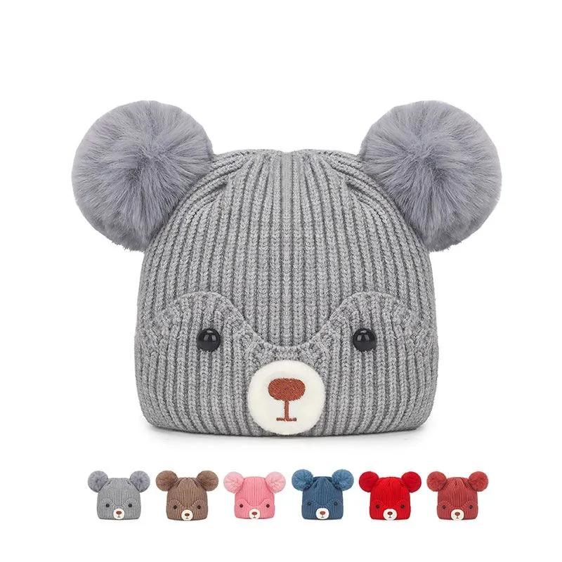 Baby barn stickade hattar söta öron tecknad björn kepsar barn som stickar varm mössa hatt
