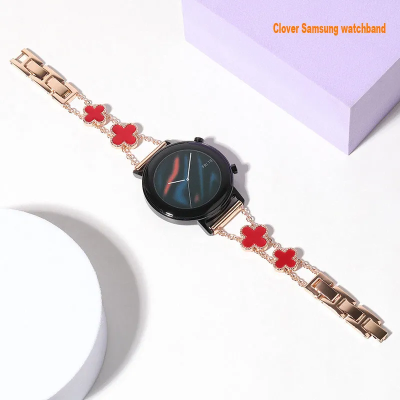 Moda elegante pulseira de pulseira para samsung Galaxy Watch 3 Women Girl Girl requintada banda de liga de alora de metal quartzo Bandas de trevo para 22mm de 20 mm