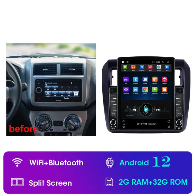 Radio GPS 9 pouces Android Navigation vidéo de voiture pour Toyota AGYA / WIGO 2013-2019 Stéréo automatique avec caméra de recul Bluetooth USB