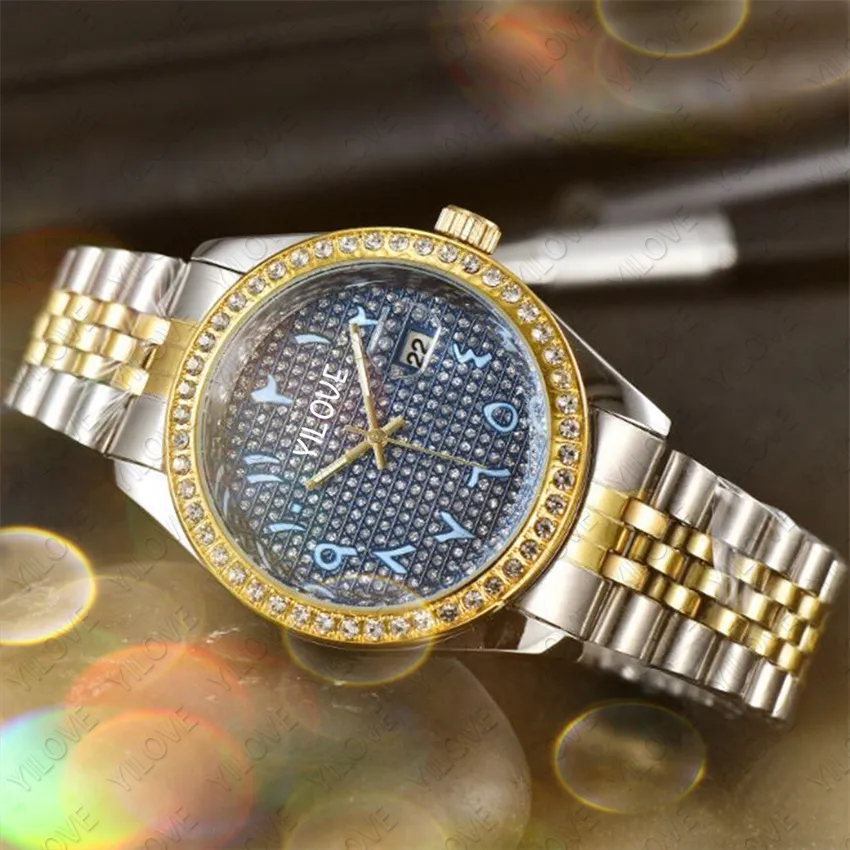 Montre De Luxe 40mm Montre Bracelet En Acier Inoxydable Horloge Hommes Femmes Classique Quartz Mouvement Importé Étanche Jour Date Diamants Cadeaux D'affaires Montres-Bracelets