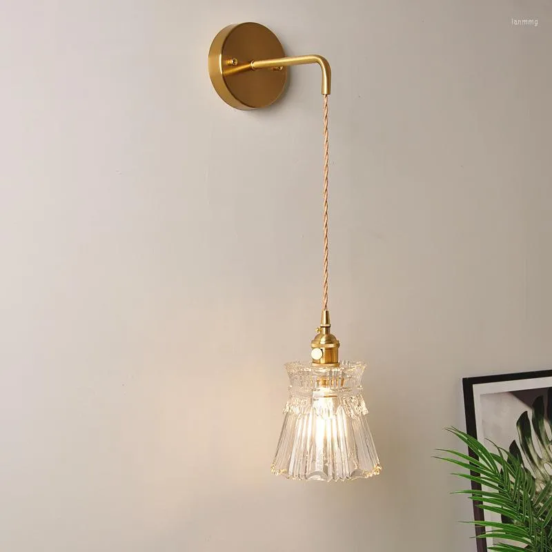 Wall Lamp Japanese Hanging Sconce Glass For Home Bedroom Decoration Mounted Modern Led Bedside Reading Light Fixtures Iron E27