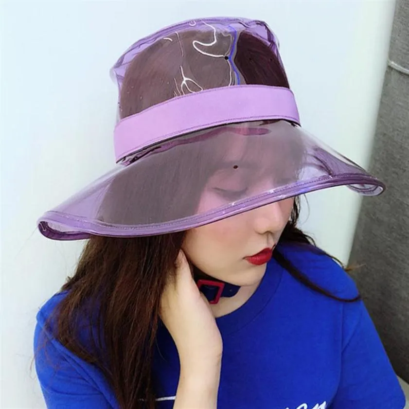 قبعات واسعة الحافة الصلبة دلاء المرأة الشفافة القبعات الفتيات GORRAS LADIES PVC BEACH SUN SUN VISOR HAIR RAIN HAT Plastic2655
