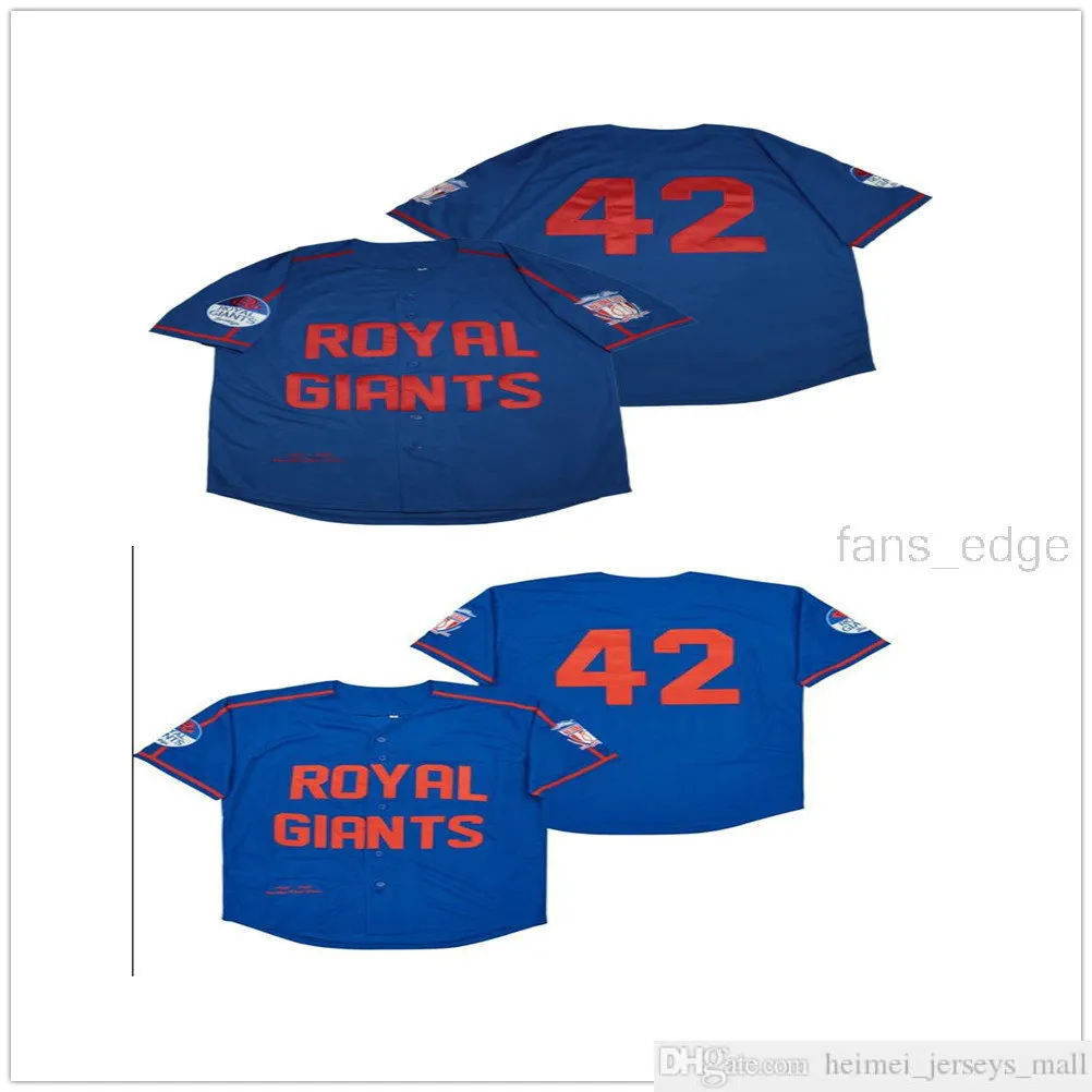 Mens 야구 저지 스티치 #42 Brooklyn Royal Giants 버튼 다운 1936-1948 Jerseys Blue S-3XL