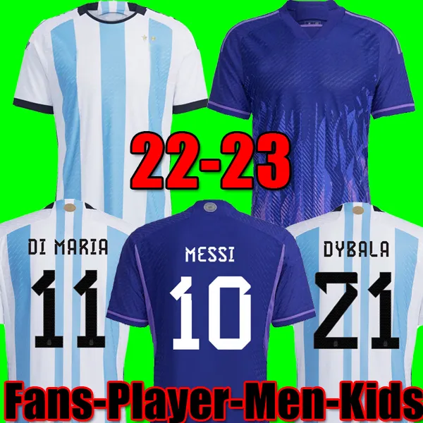 2022 Argentyna poza piłką nożną koszulka Dybala Aguero Maradona Home World 22 23 Puchar Fanów Gracz Home 2023 Tagliafico Camisetas de Futbol Men Kit Sets Sets Football Shirt