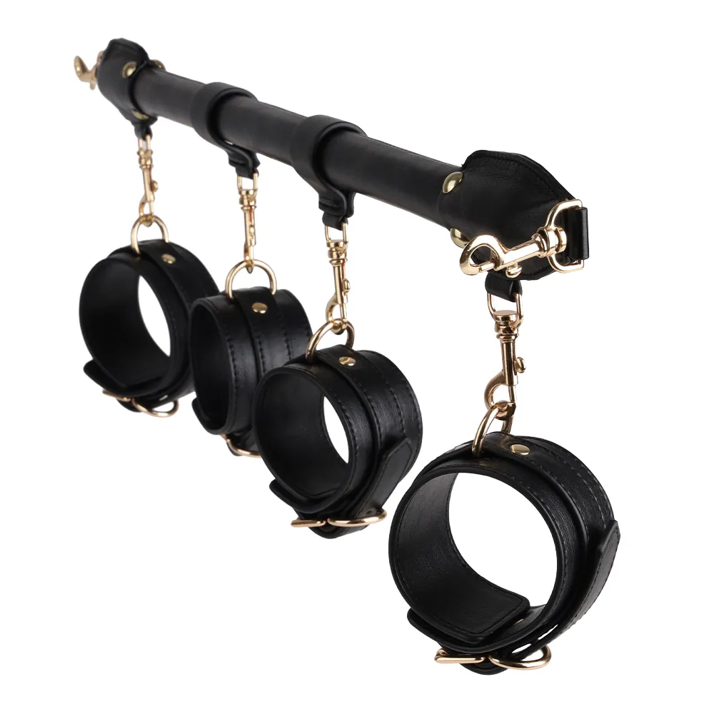 Articles de beauté Ensemble de bondage BDSM Manilles de retenue Barre de suspension en métal Dentelle Menottes en cuir PU sexyy Kits de menottes à la cheville Jouets sexy Accessoires exotiques