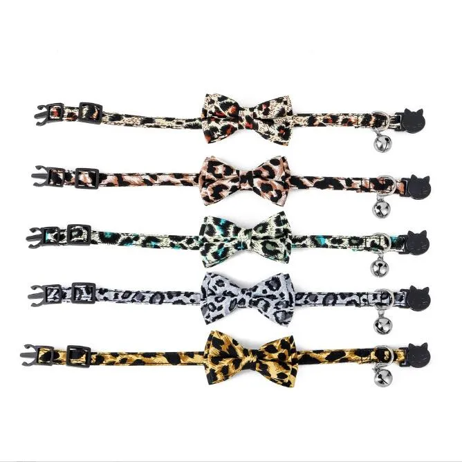 Leopard Bowtie Cat Propaway Bow Bow Tie Bandanas Fashion Fashion Affice مع طوق للحيوانات الأليفة لحفل زفاف حفل زفاف