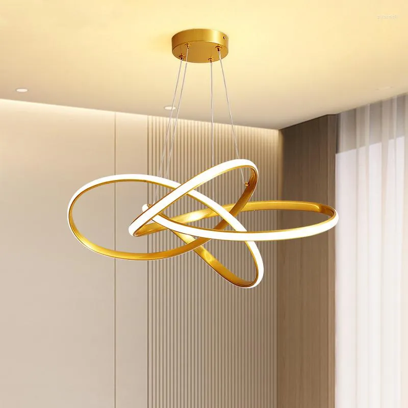Lâmpadas pendentes de luz LED moderna para sala de estar cozinha de jantar 3 anel design de teto lustre smart remoto lâmpada suspensa