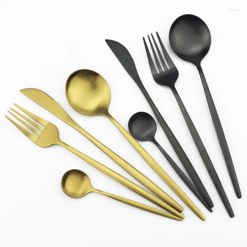 Flatware Sets 4Pcs Black Gold Tableware Set Knife Fork Spoon Cutlery Stainless Steel Dinnerware Matte Silverware