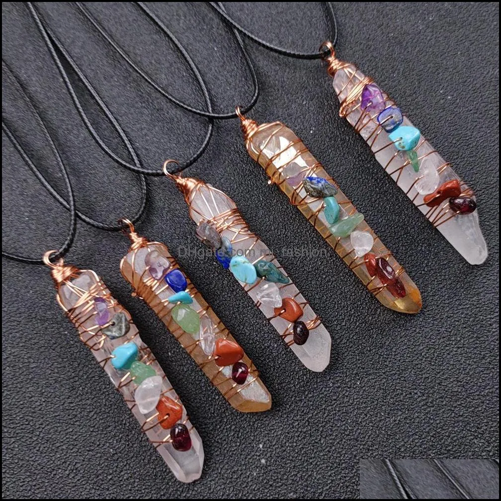 Pendant Necklaces Irregar Crystal Pillar Necklace Reiki Healing Seven Chakra Beads Energy Pendant Charms Necklaces Pendum A Mjfashion Dha4S