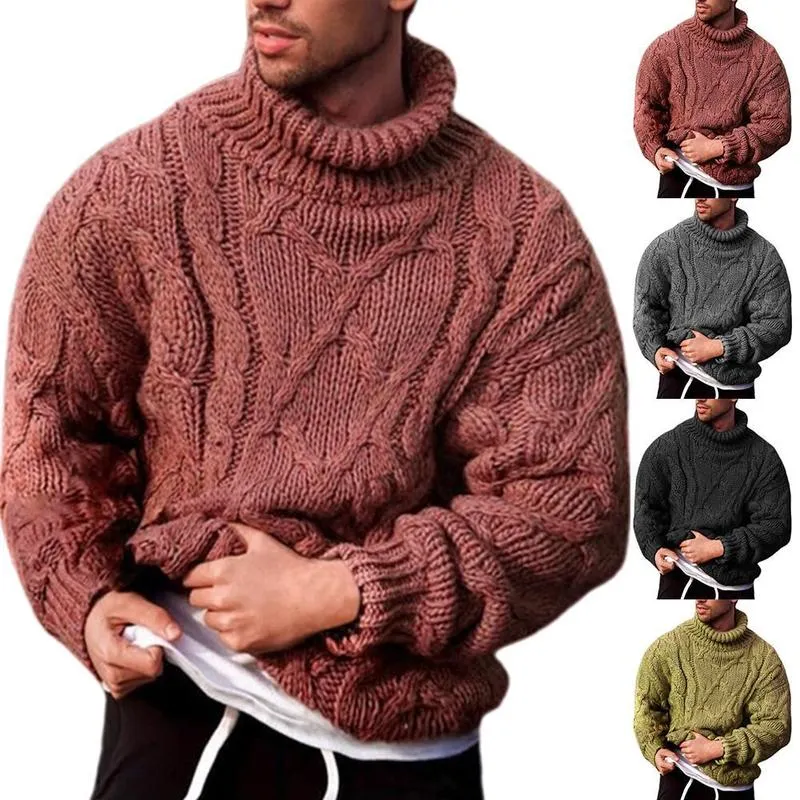 Camisolas masculinos Casual Turtleneck Autumn Winter Twist Braid Knit Turtle Neck Pullover Roupas 220829