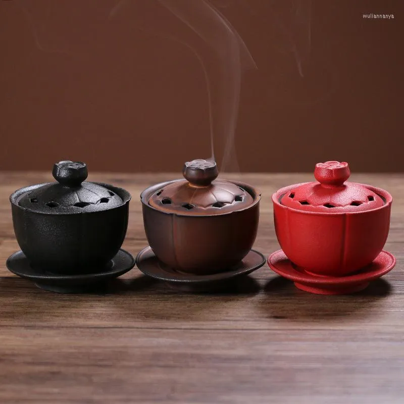 Lampade profumate Bruciatore di incenso in ceramica tradizionale Design tazza da tè Porta aroma Porta artigianato portatile Incensiere Decorazione domestica