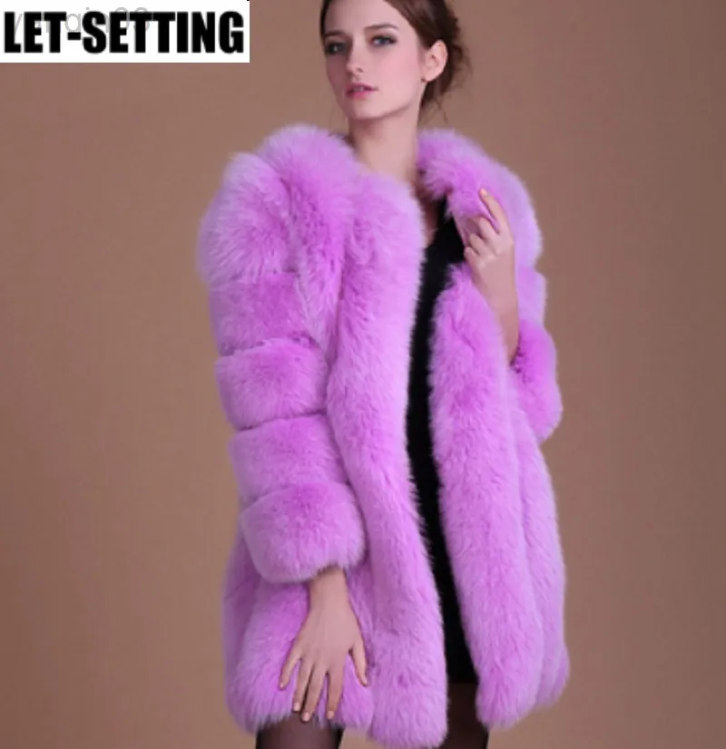 Women's fur Women Slim Long Winter Faux Fur Coat Stripe Luxury Fashion 4XL white blue purple L220829