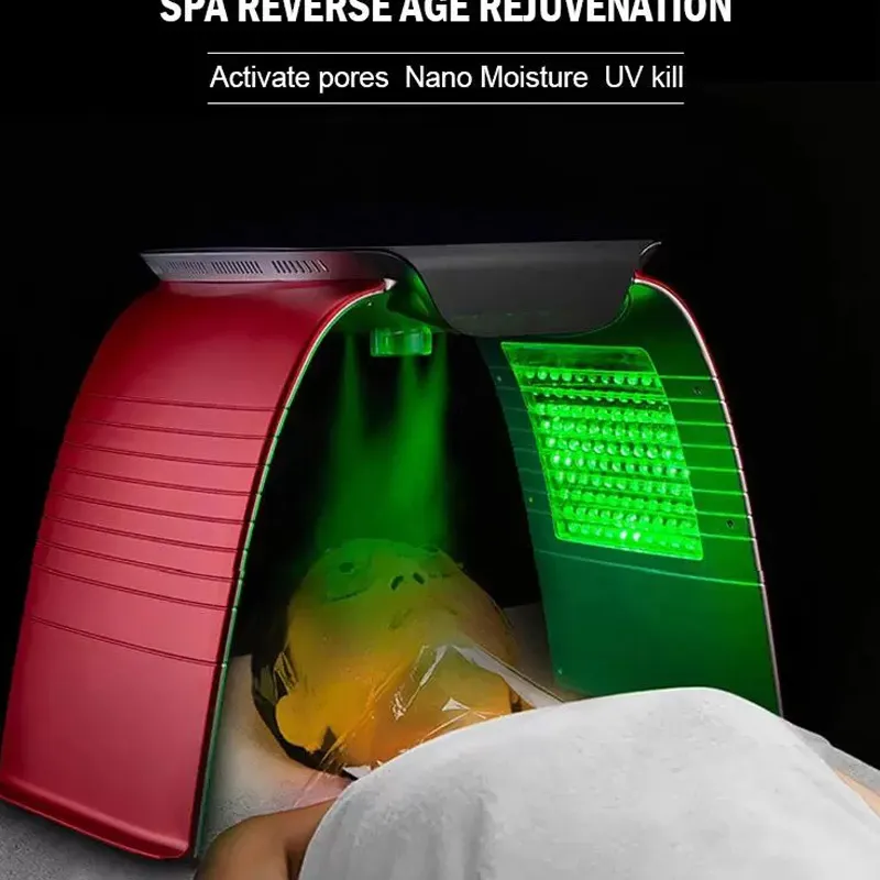 Le plus récent 7 couleurs PDT LED luminothérapie dispositif de rajeunissement de la peau masque Facial avec vaporisateur froid chaud traitement de beauté dissolvant d'acné