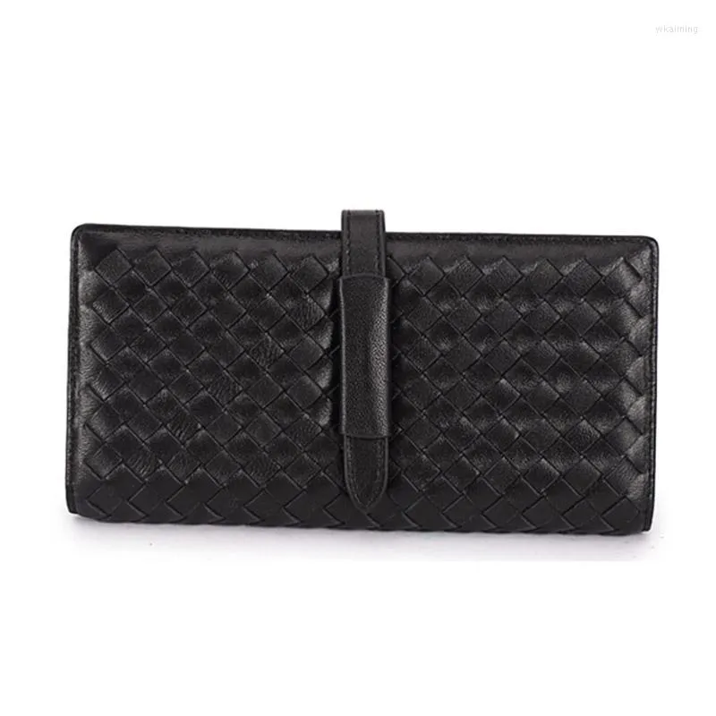 Portafogli Portafoglio sottile in pelle di pecora intrecciata Portafoglio da donna Cintura pompante Vera pelle a treccia lunga in pelle di agnello Pochette femminile