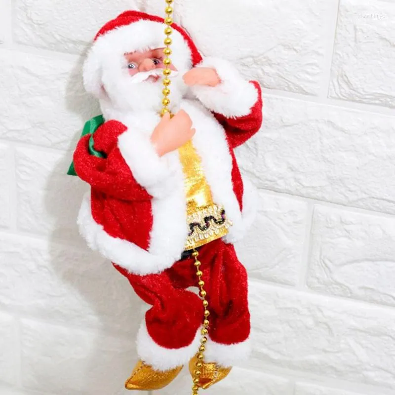 Juldekorationer Electric Santa Claus Toy Clause Musical Climbing Rope Ladder för Xmas Tree Home Wall Party Decor Gifts Kids