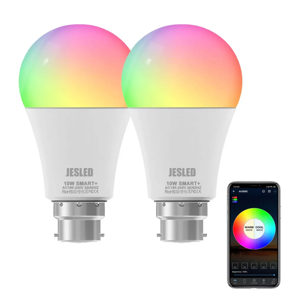 10W lampor glödlampor B22 E27 Färgbyte WiFi LED-glödlampa 2700K-6500K RGBCW Dimble Smarta lampor Lyssljus Alexa Home For Party Bar KTV