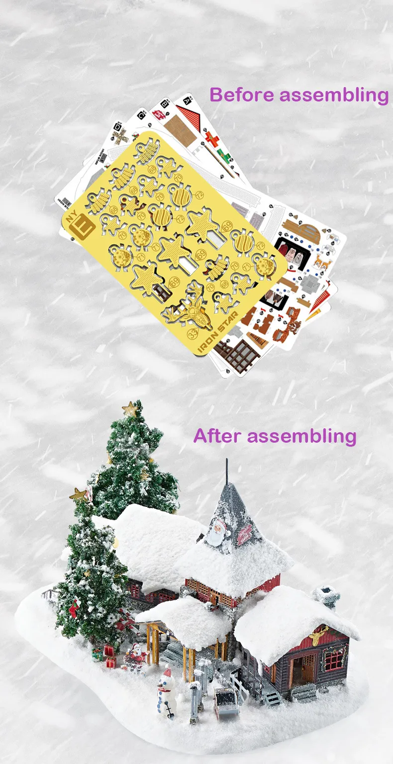 DIY 3D Metal Miniature Town Model Kits With Santa Claus Dollhouse And