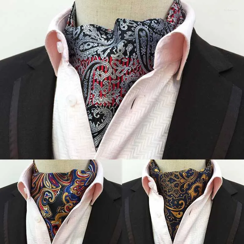 Бабочка газеты Gusleson Vintage Men Men Ascot Paisley Floral Jacquard Woven Tie Tie Self Cravat Screanc