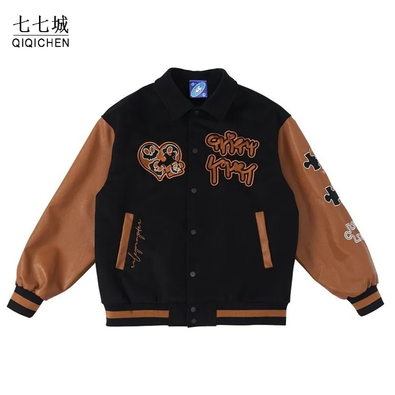 Herrjackor baseball varsity jackor män kvinnor vintage pussel broderi college bomber jacka college casual loose hip hop coat unisex 220829