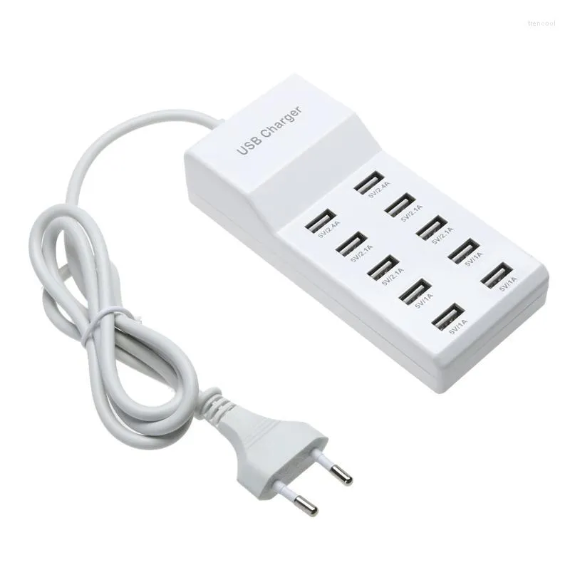 Portabla 10 portar 5V USB HUB AC Charger Strip Adapter Snabb laddning Kraft för hemmakontorets resevägg EU -kontakt