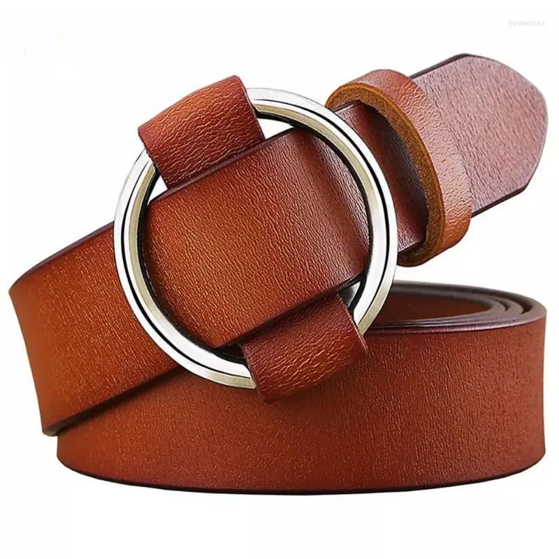 Belts Fashion Round Ring Buckle Belt Woman Genuine Leather For Women Quality Cow Skin Strap Female Girdle Jeans Width 2.8 Cm