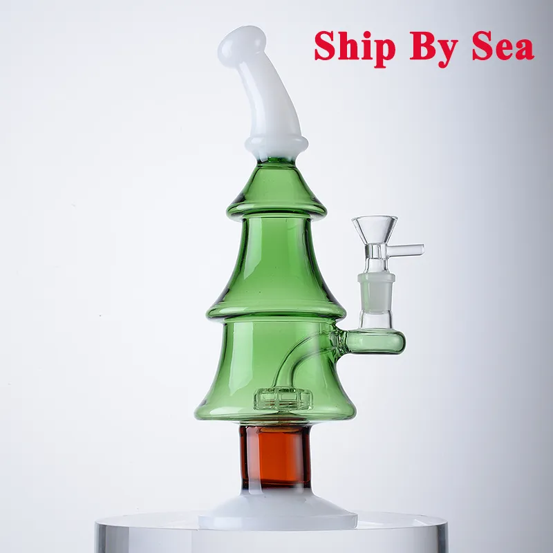 Style de Noël Mini Petits Narguilés Xmax Arbre Heady Verre Vert Bongs Pomme De Douche Perc Huile Dab Rigs 14mm Tuyaux D'eau Épais 5mm Fumer Pipe Navire Par Mer