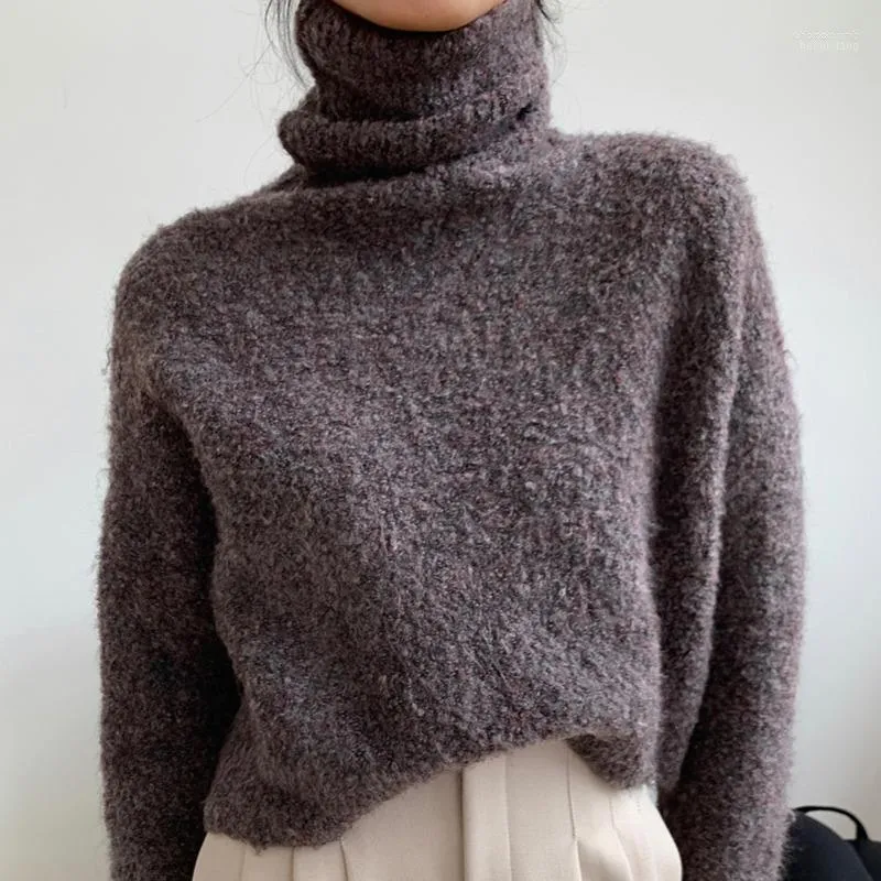 Pulls pour femmes femmes 2022 hiver lâche col roulé à manches longues femmes épaissi couleur unie minimaliste pull tricoté pull