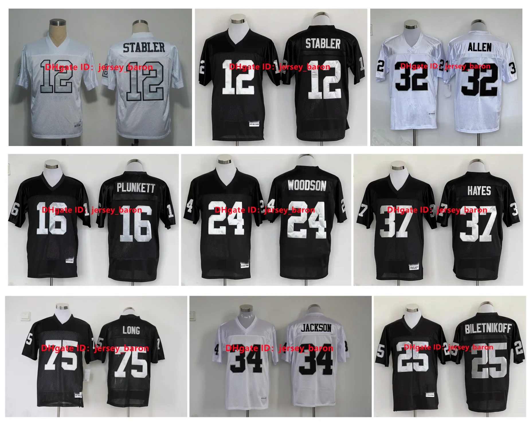 Throwback Raideres Fußballtrikot Bo Jackson Oaklands Charles Woodson Jack Tatum Marcus Allen Ken Stabler Jim Plunkett Ronnie Lott Long Lyle Alzado Tim Brown