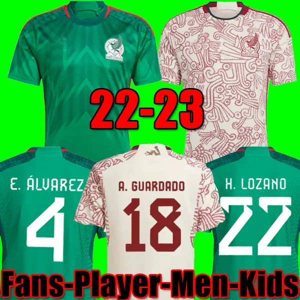 2022 Messico in trasferta di calcio maglia H.Lozano Chicharito Raul Lozano World 22 23 Coppa Fan Player Casa 2023 G Dos Santos Camisetas de Futbol Men Kit Kit Set Shirt Football Shirt