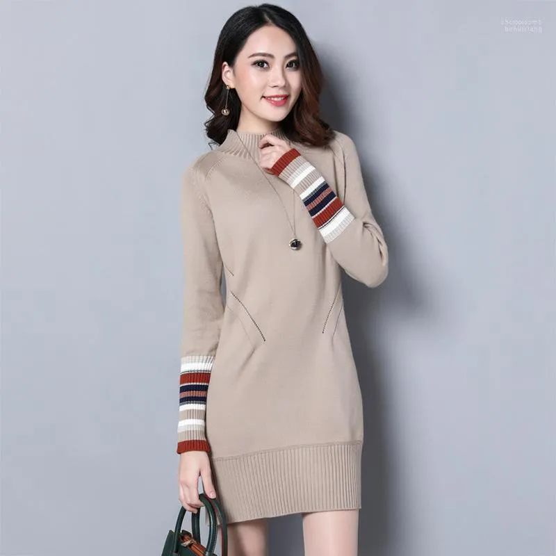 Women's Sweaters Sleeve Stripe Sweater Women's Fall 2022 Half High Neck Pullover Medium Length Fashionable Skirt