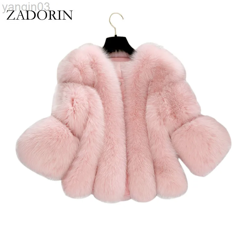 Kvinnors päls zadorin höst vinter eleganta kvinnor kort rosa kappa kvinnlig faux pälsjacka Gilet Fourrue Manteau S-4XL L220829
