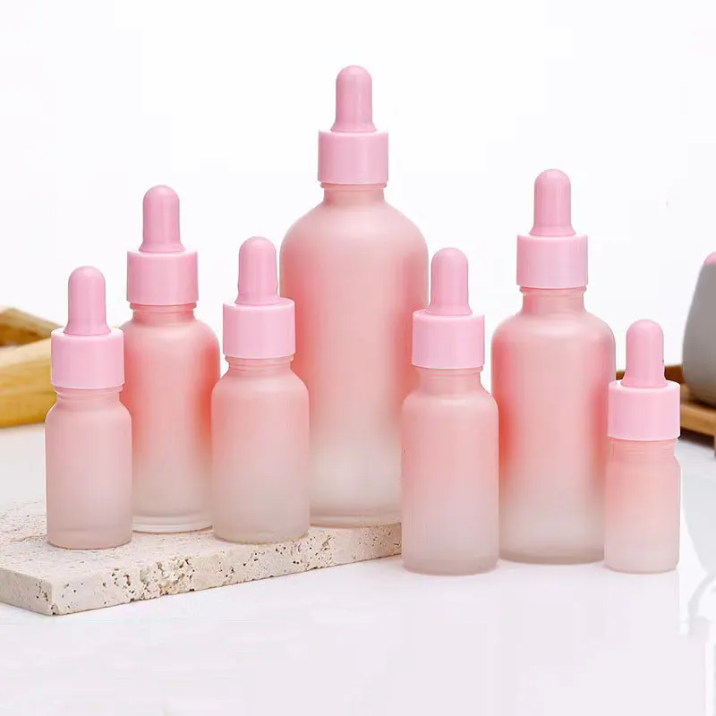 Wholesale Gradient Pink Frosted Glass Eyedropper Glass Oil Bottles BPA