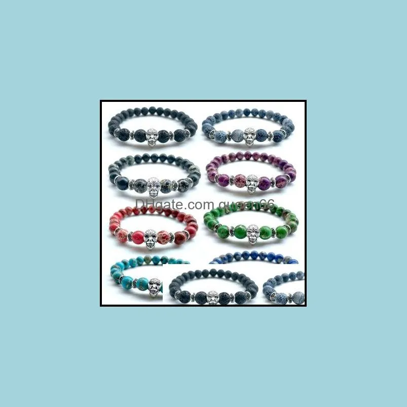 Beaded Strands 10Pc/Set Selling Wholesale 8Mm Natural Gemstone Beaded Cz Skl Bangle Women Health Indian Agate Stone Bea Dhseller2010 Dhwmu