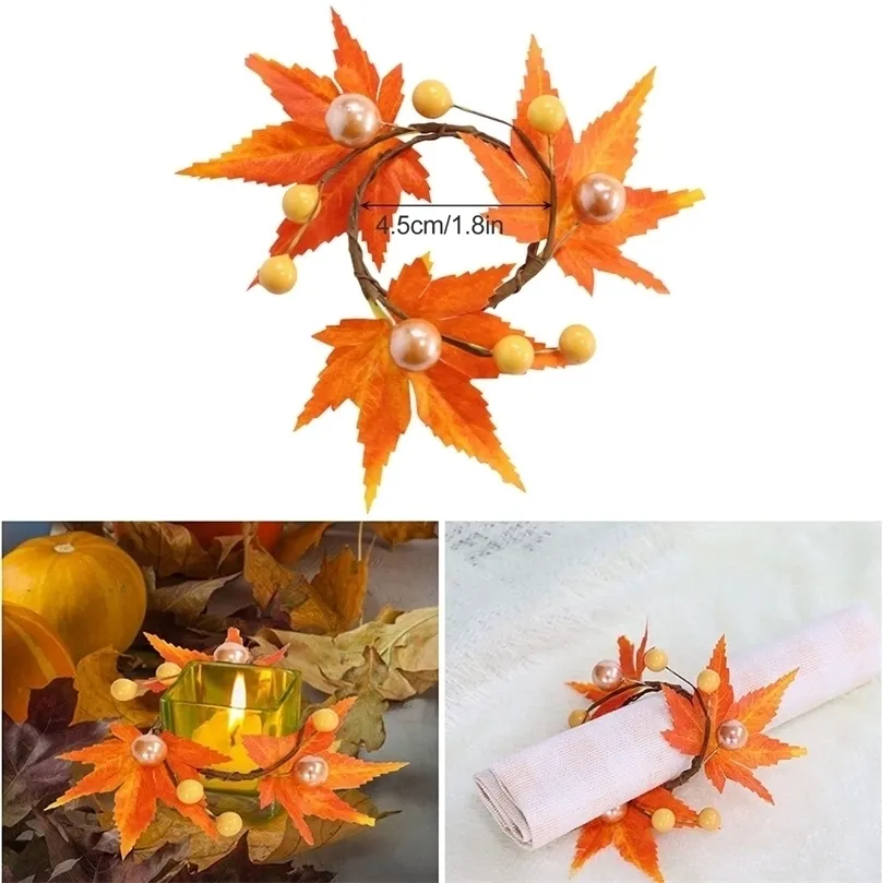 Autres fournitures de fête d'événement Ronds de serviette en érable d'automne Thanksgiving Feuille d'érable Petite guirlande Anneau de bougie pour chandelier Feuille d'oranger pour décoration de table de fête 220829