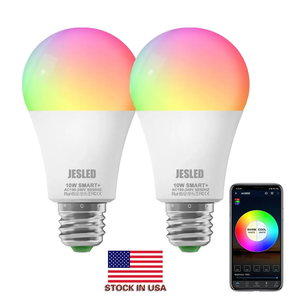 Американский запас 10 Вт лампы B22 E27 Изменение цветовых лампочек Wi-Fi 2700K-6500K RGBCW Dimmable Smart Labbers светодиоды Light Alexa Home For Party Bar Ktv