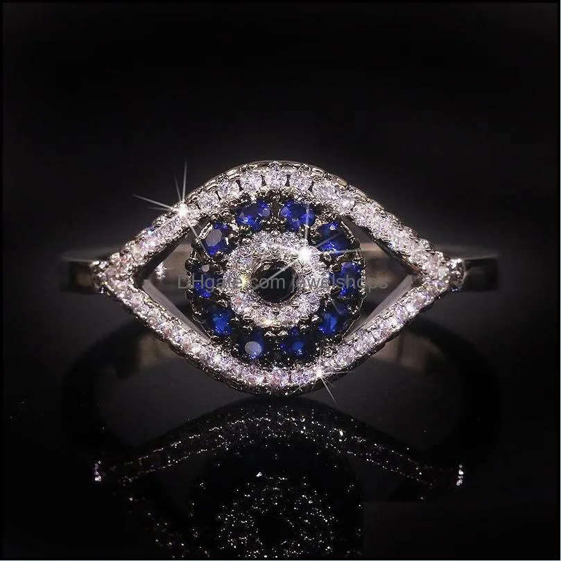 Pierścienie zespołu punk żeński niebieski krystaliczny kamienny pierścień urok cyrkon sier kolor 2021 obrączki dla kobiet delikatne złe oko puste zaręczyny dh5vp