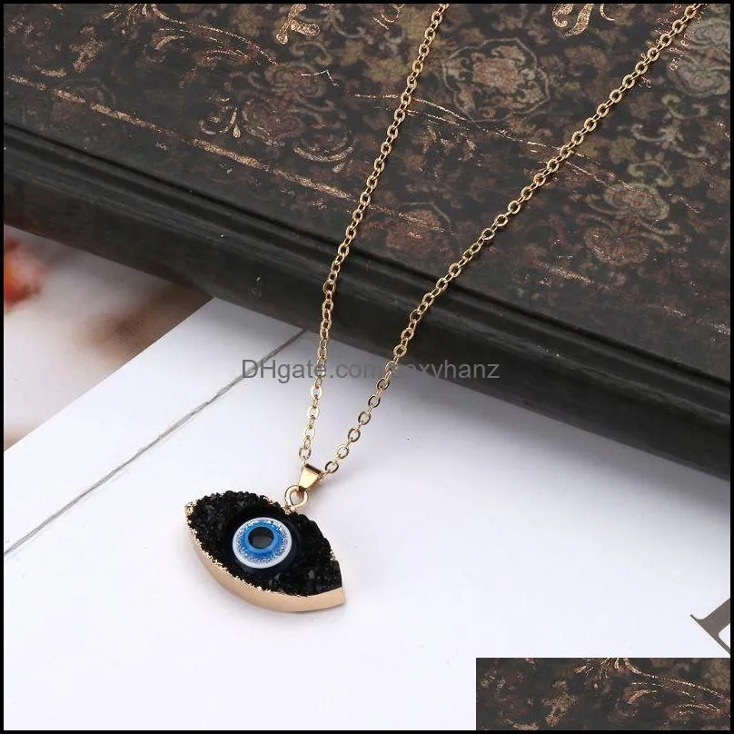 Colliers pendents Bleu Inspired Jewelry Evil Eye Druzy Stone Pendante Collier Resin Quartz Fashion Crystal For Women Drop de Sexyhanz DH9CJ